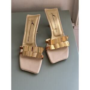 VTG Giuseppe Zanoti Gold Kitten Heel 90s Sandal Evening NYE Holiday Italy UNWORN